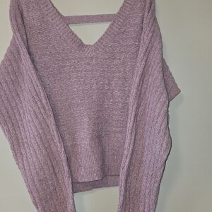 Pink Rose V-Neck Sweater - Soft Purple